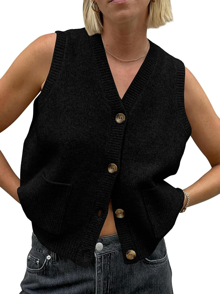 Saodimallsu Womens Sleeveless Sweater Vest Button V Neck Knit Trendy Casual Summer Cardigan with ... | Amazon (US)