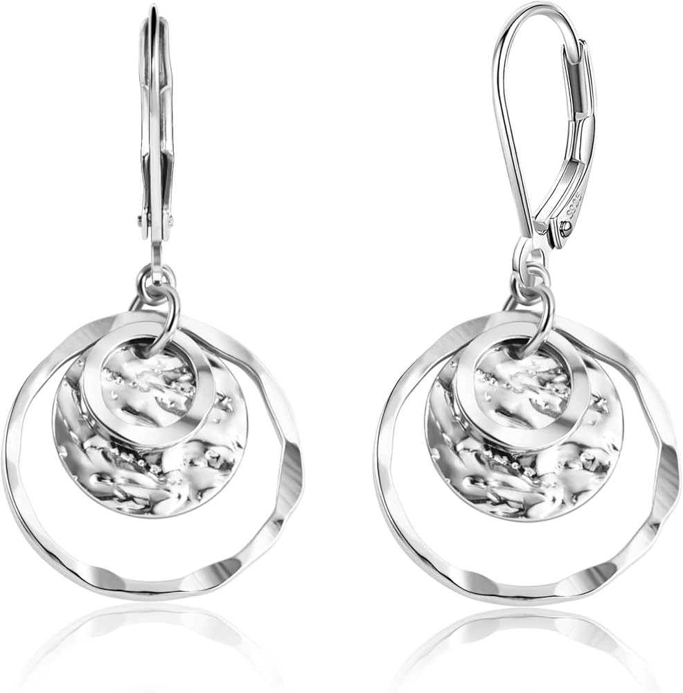 Sterling Silver Disc Leverback Earrings for Women Gold and Silver Circle Drop Dangle Earrings Jew... | Amazon (US)