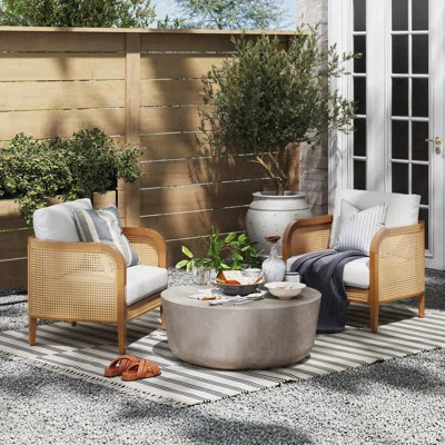 Bohemian Cushioned Patio Chair, Outdoor Lounge Chair With Solid Wood Frame | Wayfair North America