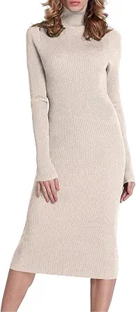 Rocorose Women's Turtleneck Ribbed Elbow Long Sleeve Knit Sweater Dress | Amazon (US)
