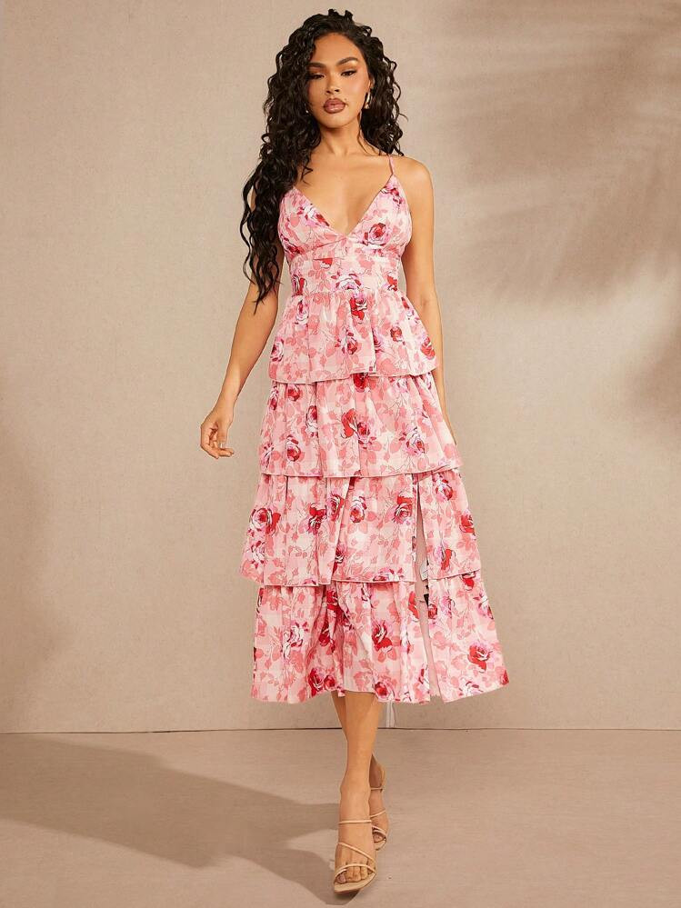 LocalL'Amorae Floral Layered Ruffle Split Dress | SHEIN