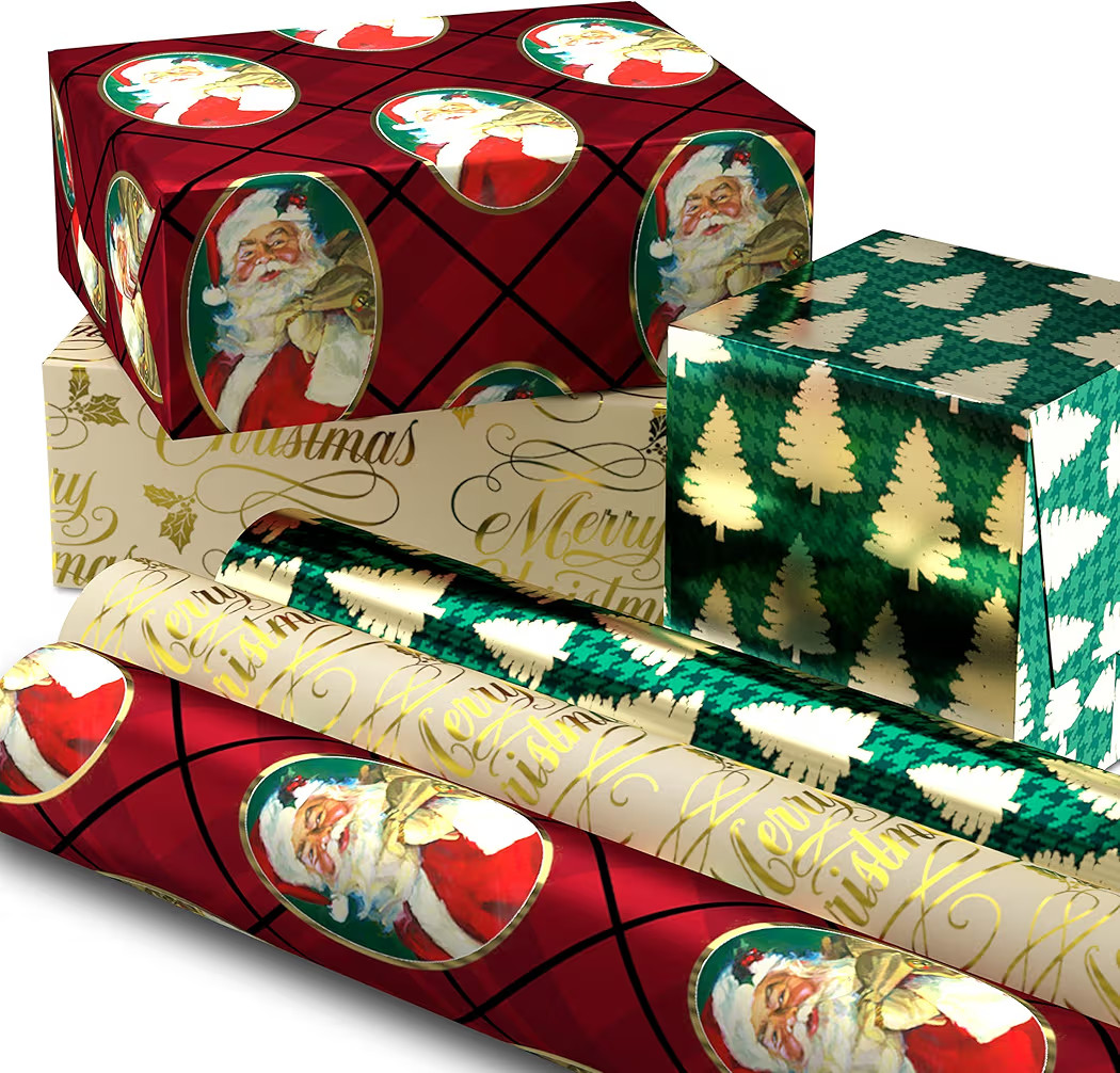 Hallmark Foil Christmas Wrapping Paper with Cut Lines on Reverse (3 Rolls: 60 sq. ft. ttl) Classi... | Amazon (US)