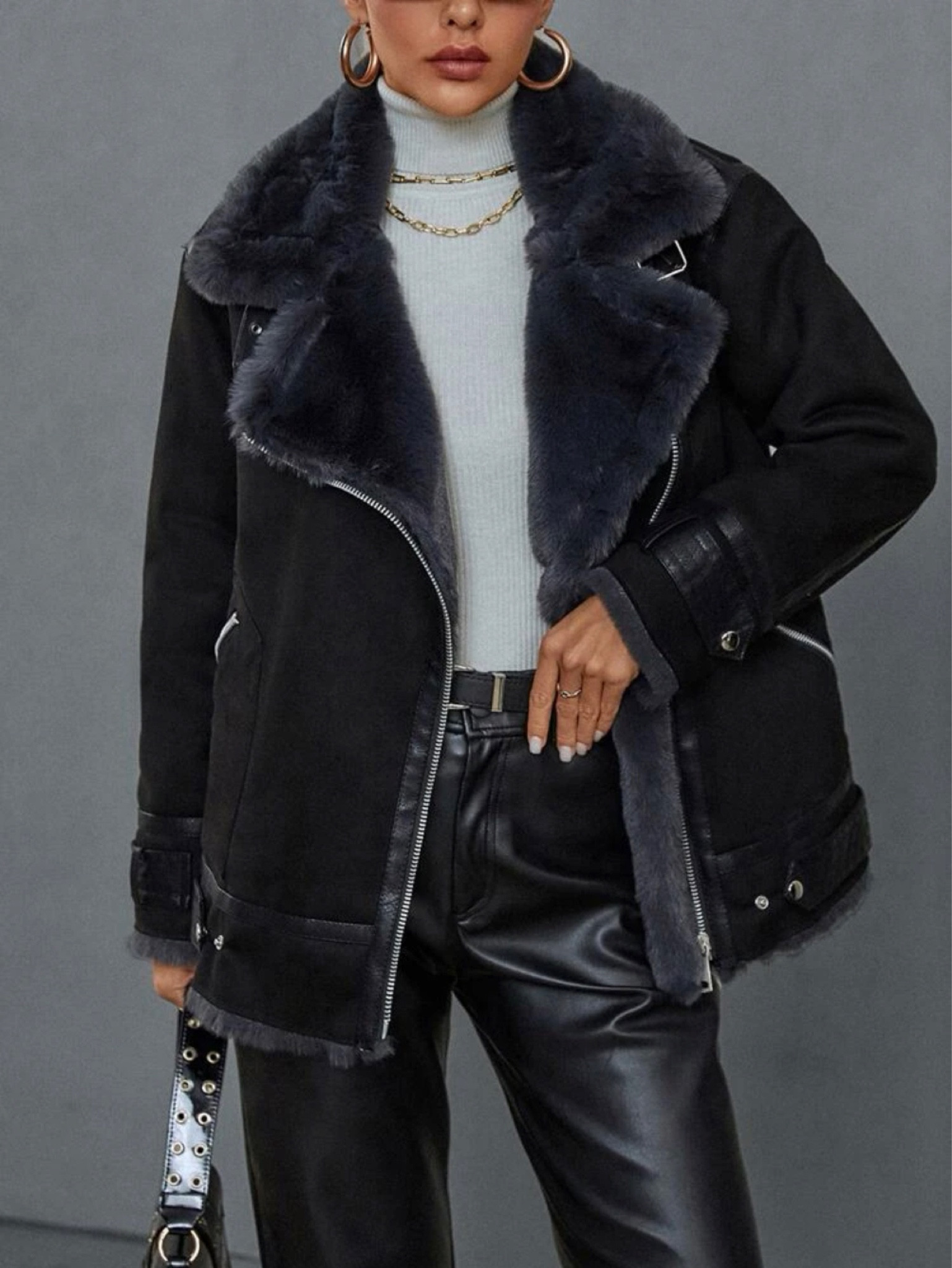 And Oversized Aviator faux fur collar moto jacket

#LTKunder100 #LTKSeasonal #LTKstyletip