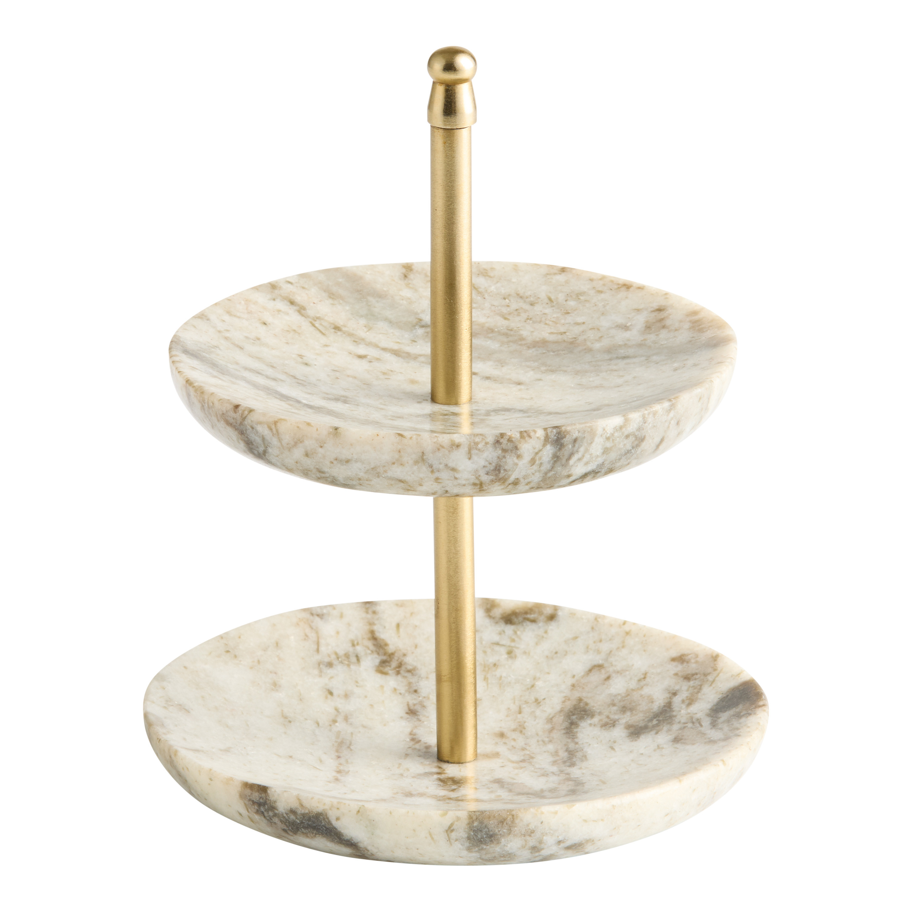 Toronto Brown Marble and Gold Metal 2 Tier Jewelry Stand | World Market