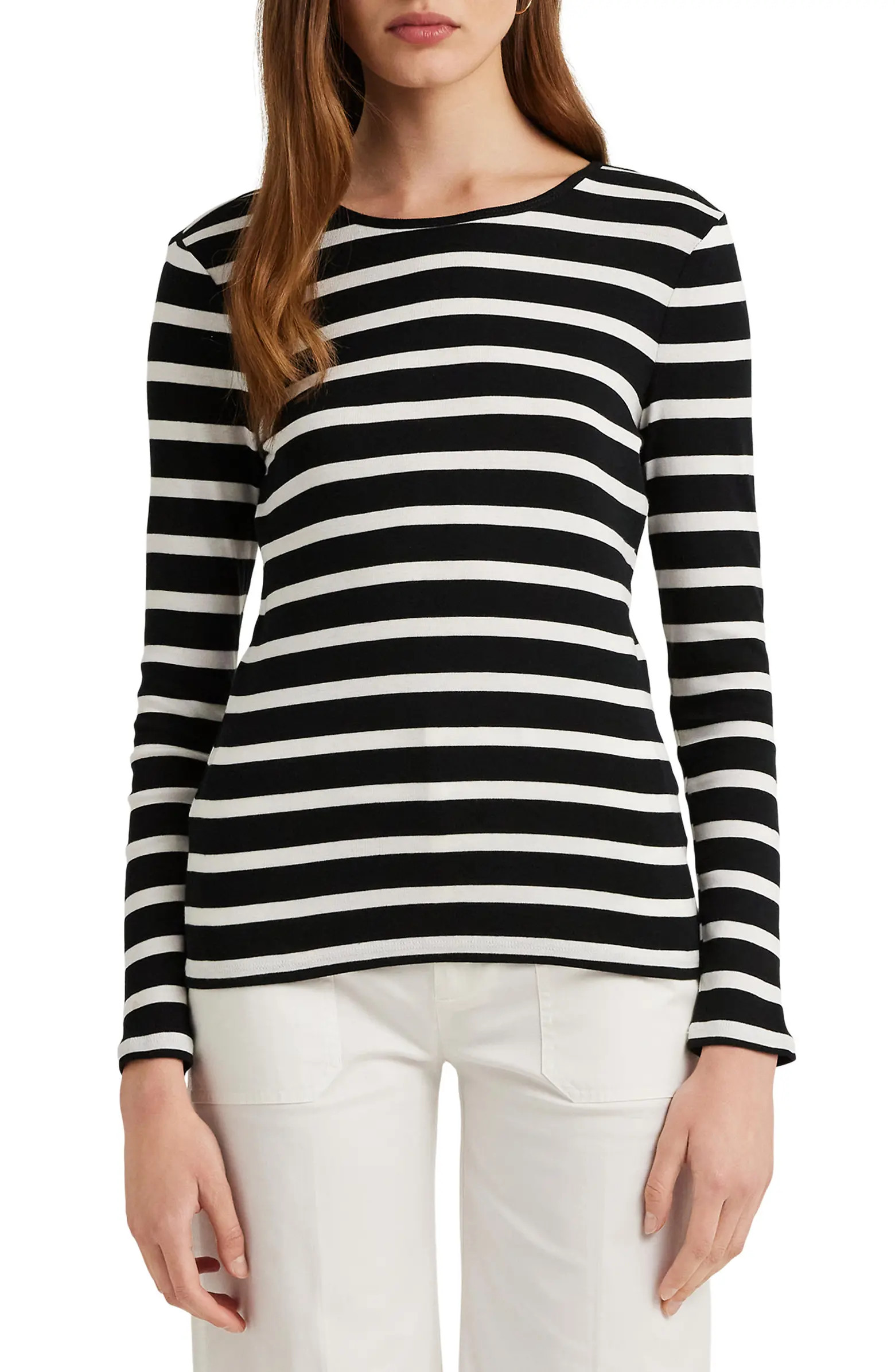 Lauren Ralph Lauren Stripe Cotton Long Sleeve Tee | Nordstrom | Nordstrom