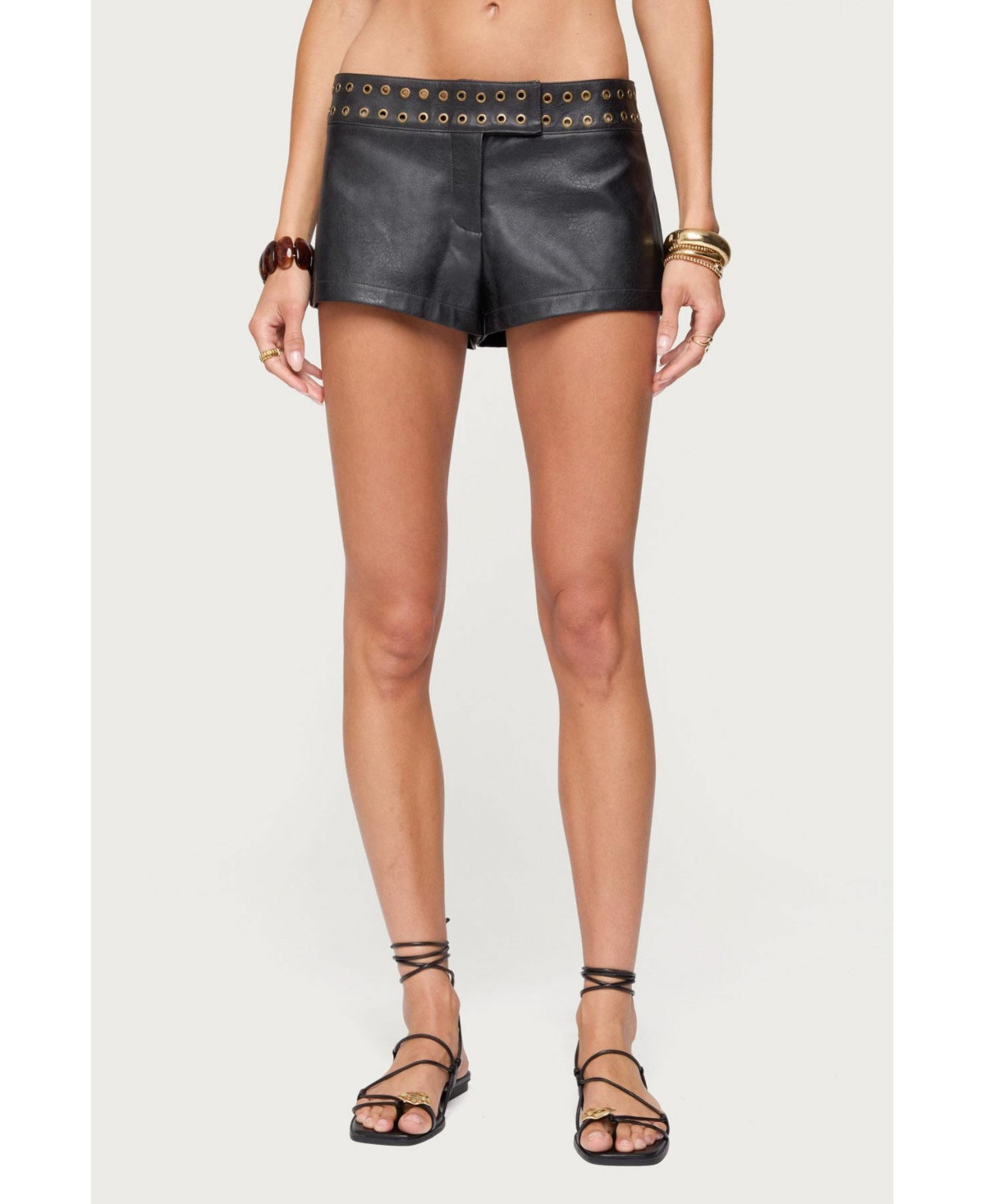 Edikted Women's Kaylan Grommet Faux Leather Shorts - Black | Macy's