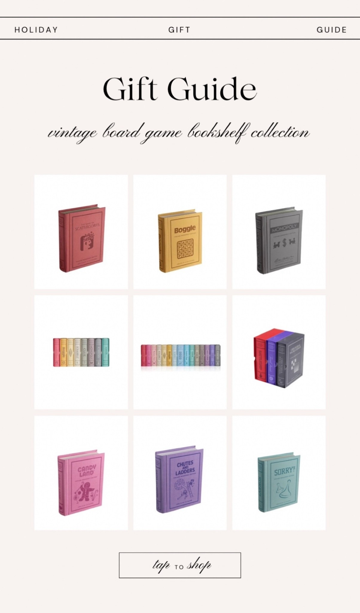 aesthetic board games for your bookshelf collection



#LTKCyberWeek #LTKHoliday #LTKGiftGuide