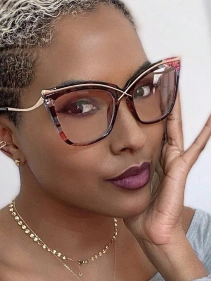 Vintage TR90 Frame Eyeglasses With Flower Decor, Unisex Fashionable Metal Flat Lens Glasses, Suit... | SHEIN