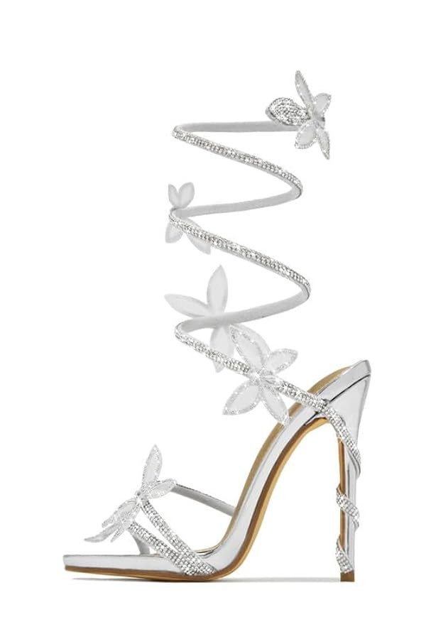 sexytag Diamante Heels Butterfly Wrap Around Strap Fantasy Rhinestone Sparkly Stiletto Heel Sanda... | Amazon (US)