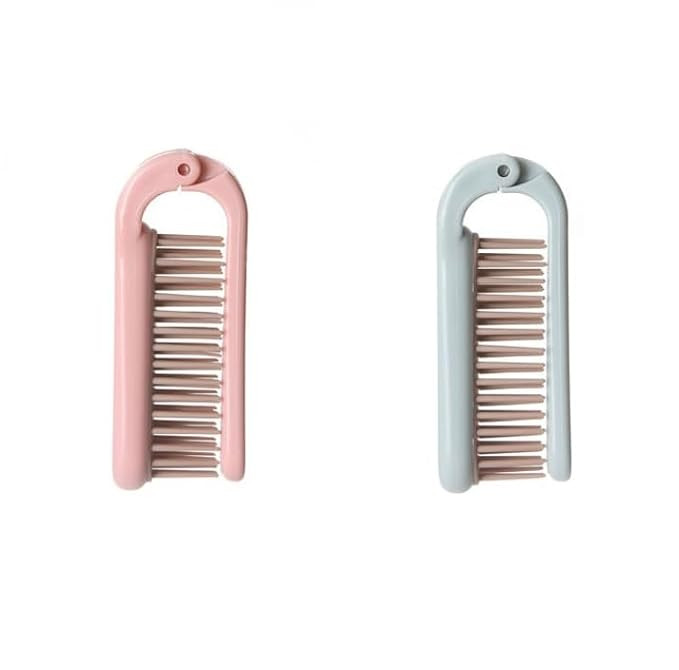 2-in-1 Folding Comb Brush Combo, Anti-Static Double Headed Combs (Pink, Blue) | Amazon (US)
