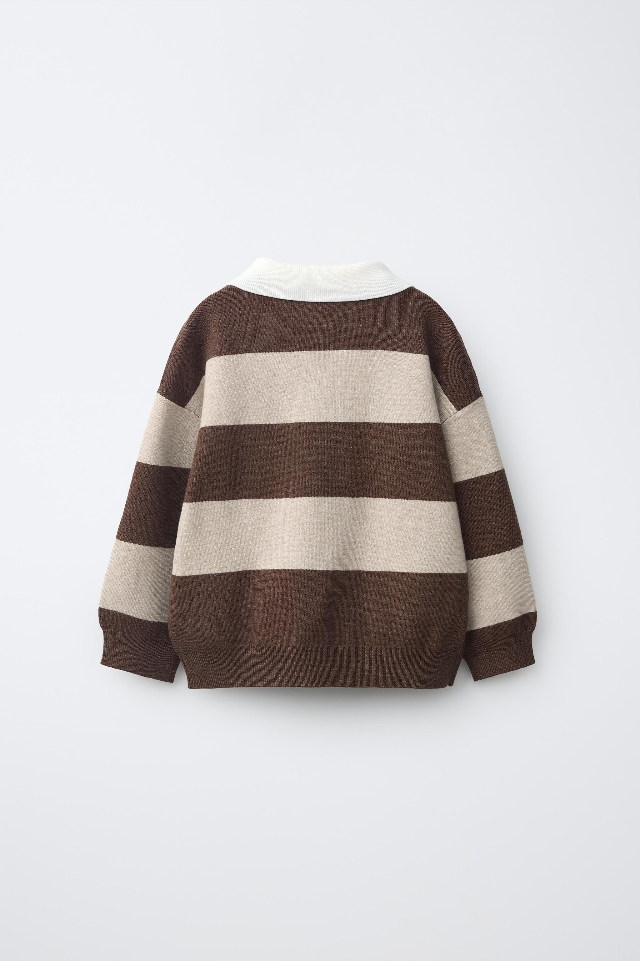 Knit polo shirt with polo collar and long sleeves. Button closure at yoke. Striped print and bear... | Zara US