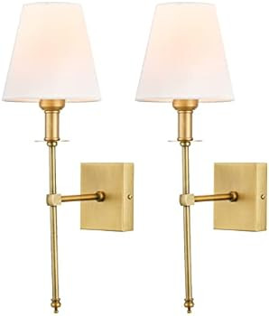 Bsmathom Wall Sconces Sets of 2, Brushed Brass Sconces Wall Lighting with Fabric Shade, Column Stand | Amazon (US)