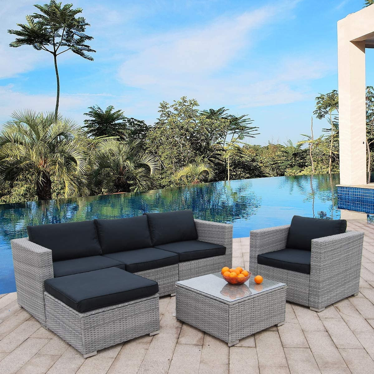 Polar Aurora 6pcs Patio Furniture Set PE Gray Rattan Wicker Sectional Outdoor Sofa Set Outside Co... | Walmart (US)