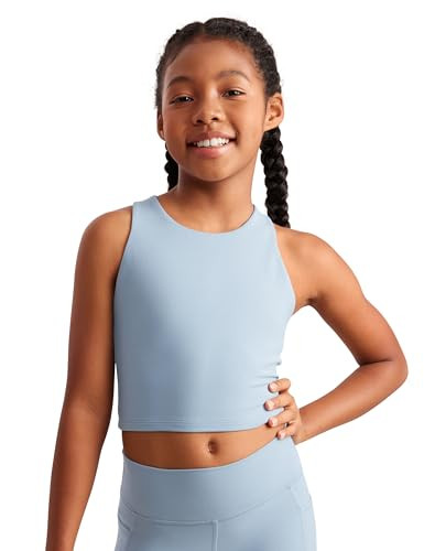 CRZ YOGA Girls Butterluxe Double Lined Racerback Crop Tank Tops - High Neck Dance Yoga Athletic C... | Amazon (US)