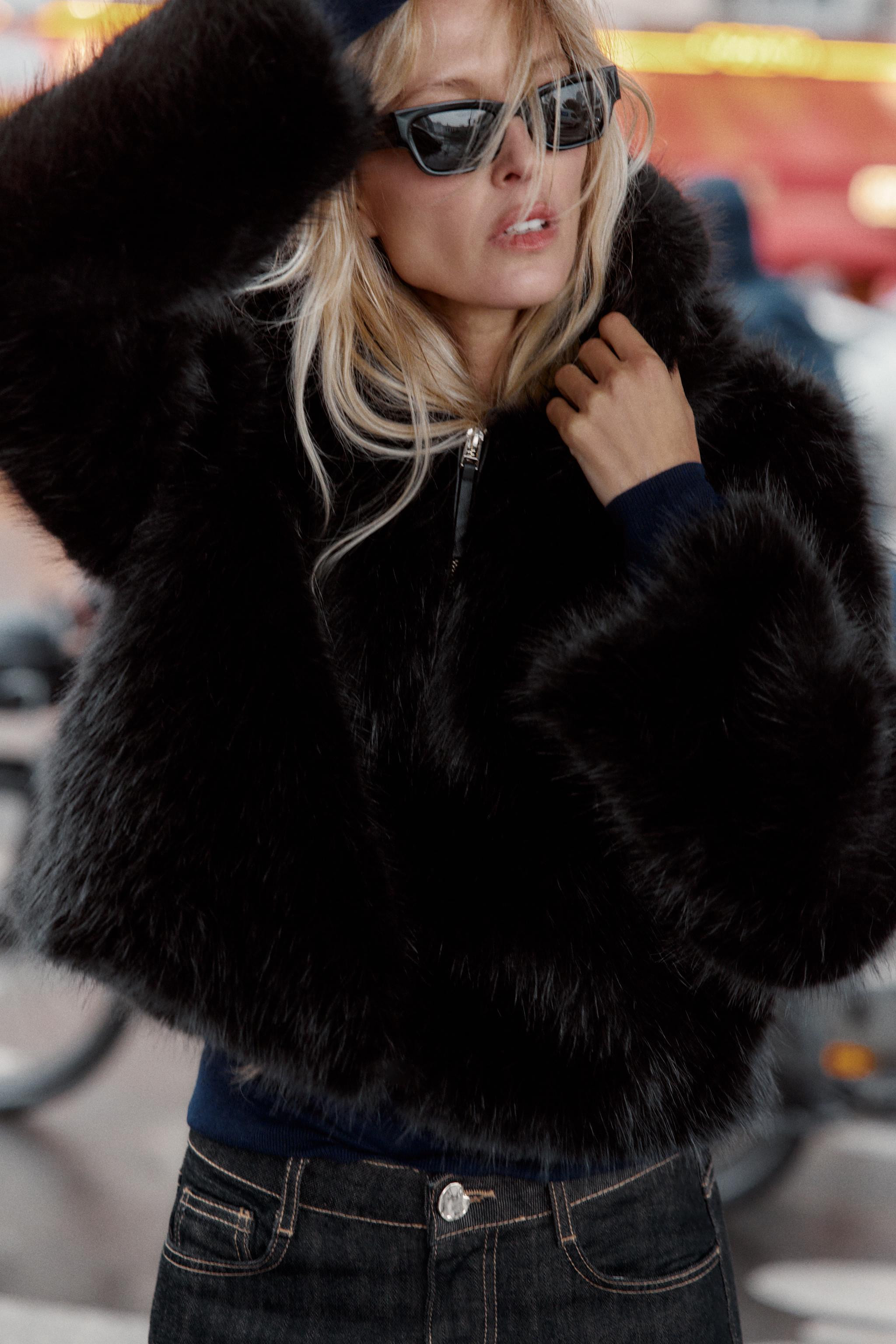 SHORT FAUX FUR HOODED COAT | Zara US