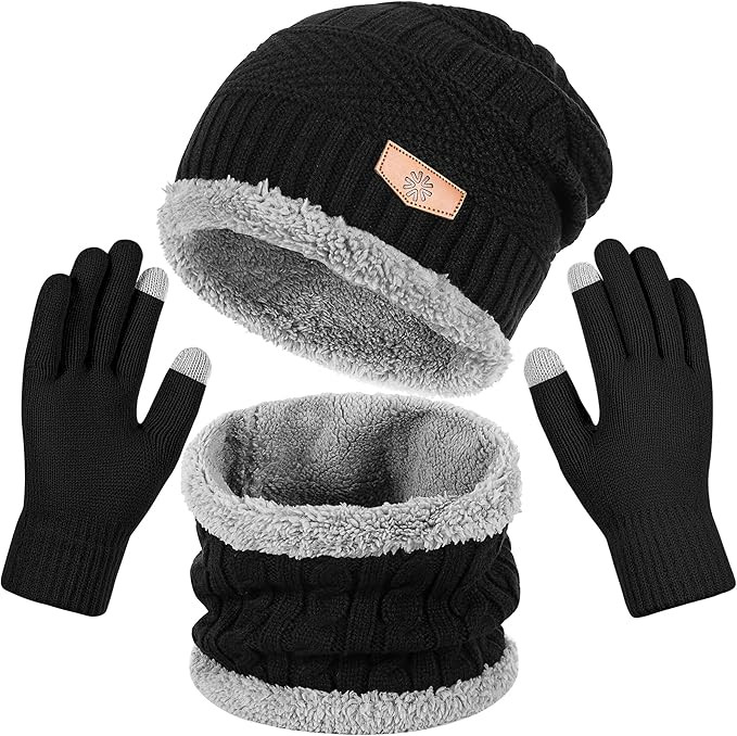 Winter Beanie Hat Scarf and Gloves Set For Men Women，Warm Beanie Hat Soft Neck Scarf and Touch ... | Amazon (US)