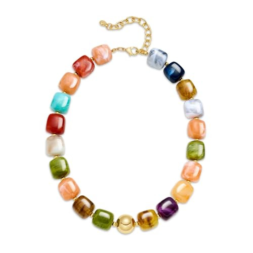 Amazon.com: TENTMENTISE Chunky Necklaces for Women, White Beaded Necklace for Women Trendy, Gold ... | Amazon (US)