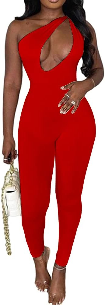 SHESEEWORLD Women's Sexy Cutout Sleeveless One Shoulder Bodycon Backless Party Short Long Jumpsui... | Amazon (US)