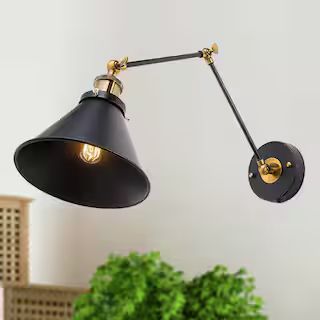 LNC Black Swing Arm Wall Lamp Modern Brass Linear Hardwired/Plug-In Table Industrial Wall Sconce ... | The Home Depot