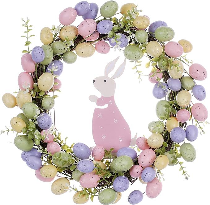 LLZLL 15" Easter Egg Wreath,Artificial Easter Wreaths for Front Door Easter Decorations with Colo... | Amazon (US)