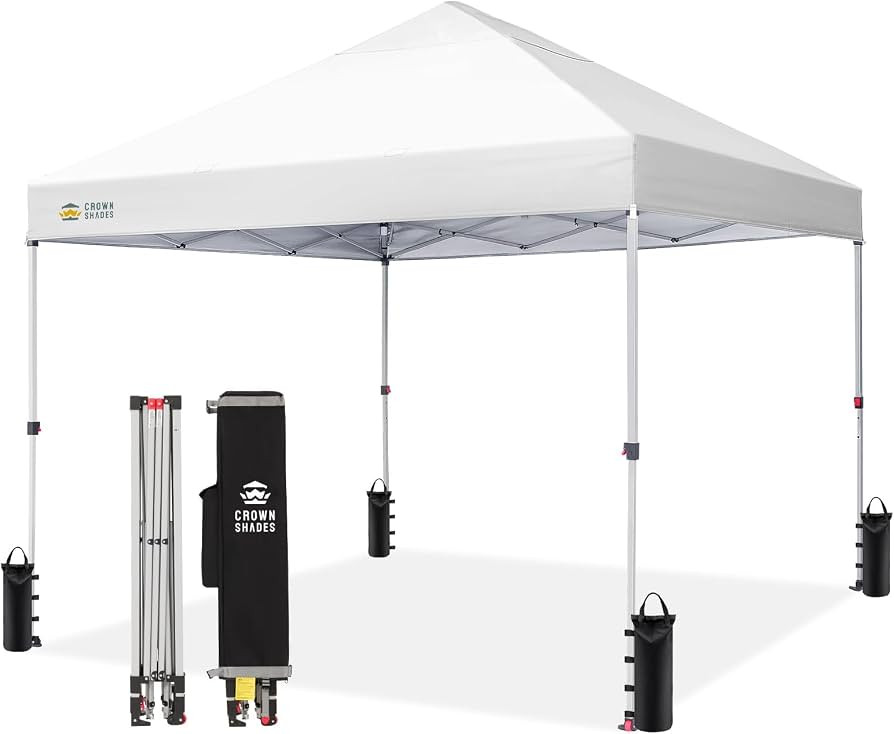 CROWN SHADES 8x8 Pop Up Canopy Tent with One Push Setup, Grid White | Amazon (US)