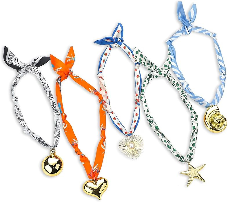 Liitrsh 5 Pcs Silk Scarf Necklace with Charms Bandana Charm Necklace with Pendant Choker Jewelry ... | Amazon (US)