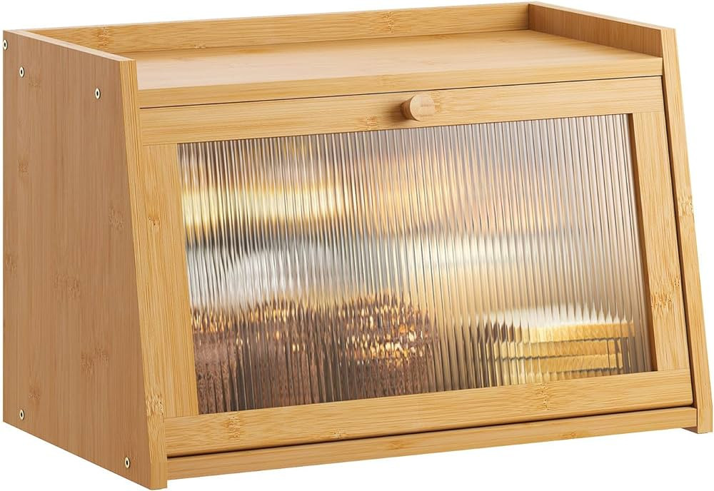 GHWIE Large Bread Box, Easy Access & Cleaning - Bamboo Bread Box for Kitchen Countertop with Acry... | Amazon (US)