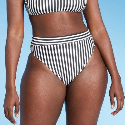 Juniors' Metallic High Leg High Waist Bikini Bottom - Xhilaration™ Black/White Stripe | Target
