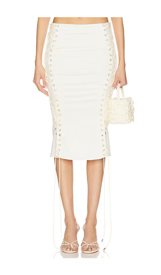 Yasmina Midi Skirt in Cream White | Revolve Clothing (Global)