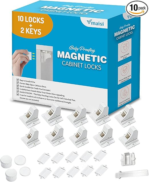 Vmaisi Adhesive Magnetic Locks for Cabinets & Drawers (10 Locks and 2 Keys) | Amazon (US)