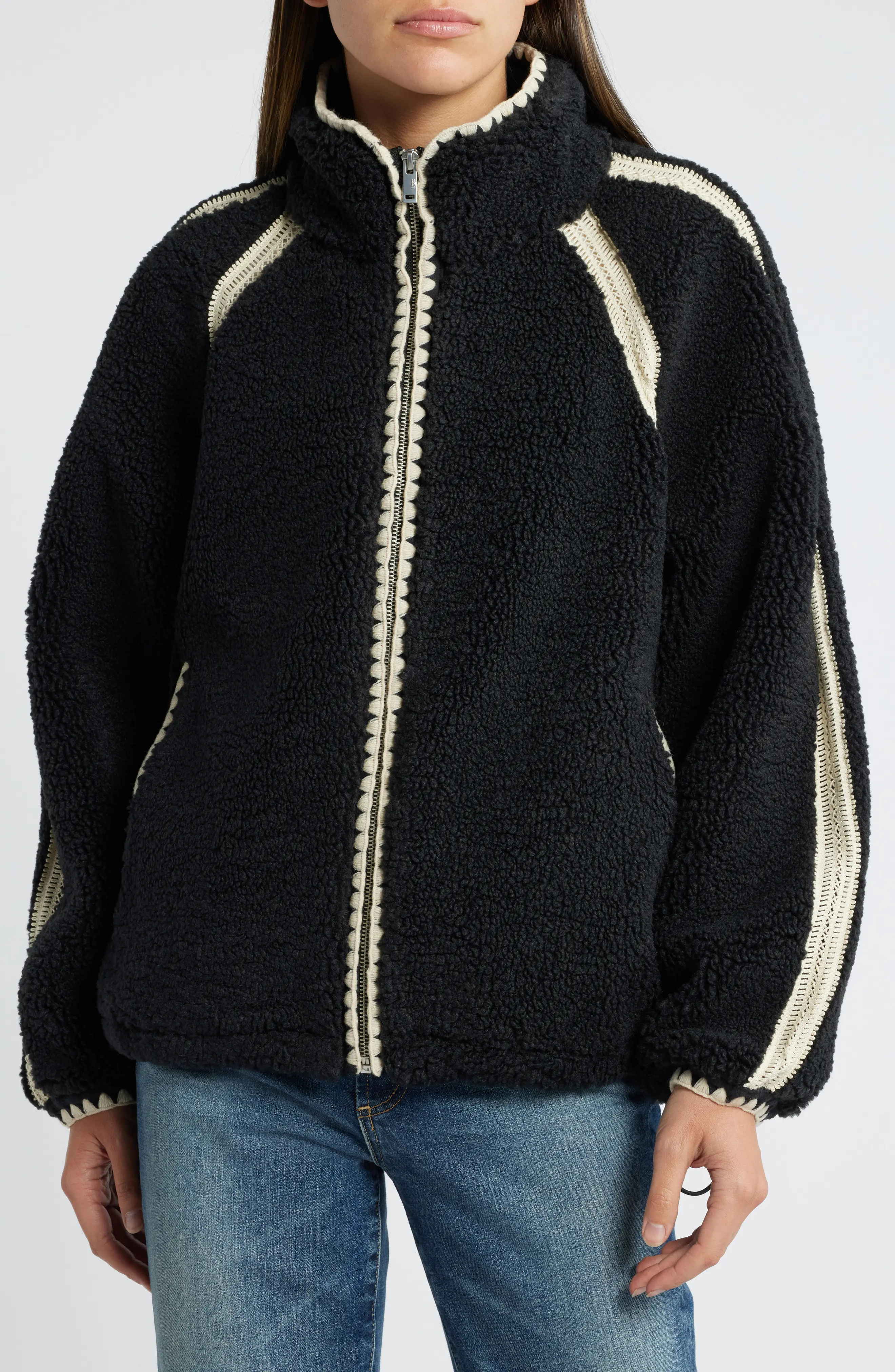 UGG\u00ae Nikia Open Stitch Detail Uggfluff Fleece Jacket (Women) | Nordstrom | Nordstrom