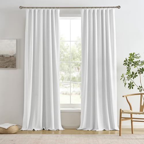 Room Darkening Curtains 144 Inches Long 12 FT Back Tab Extra Long Solid Linen Textured Drapes for... | Amazon (US)