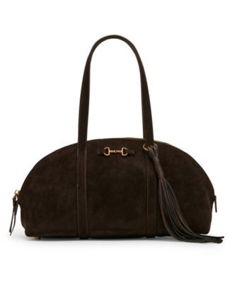 Anne Klein Faux Suede Medium Horse Bit Bowler Handbag - Brown | Macy's