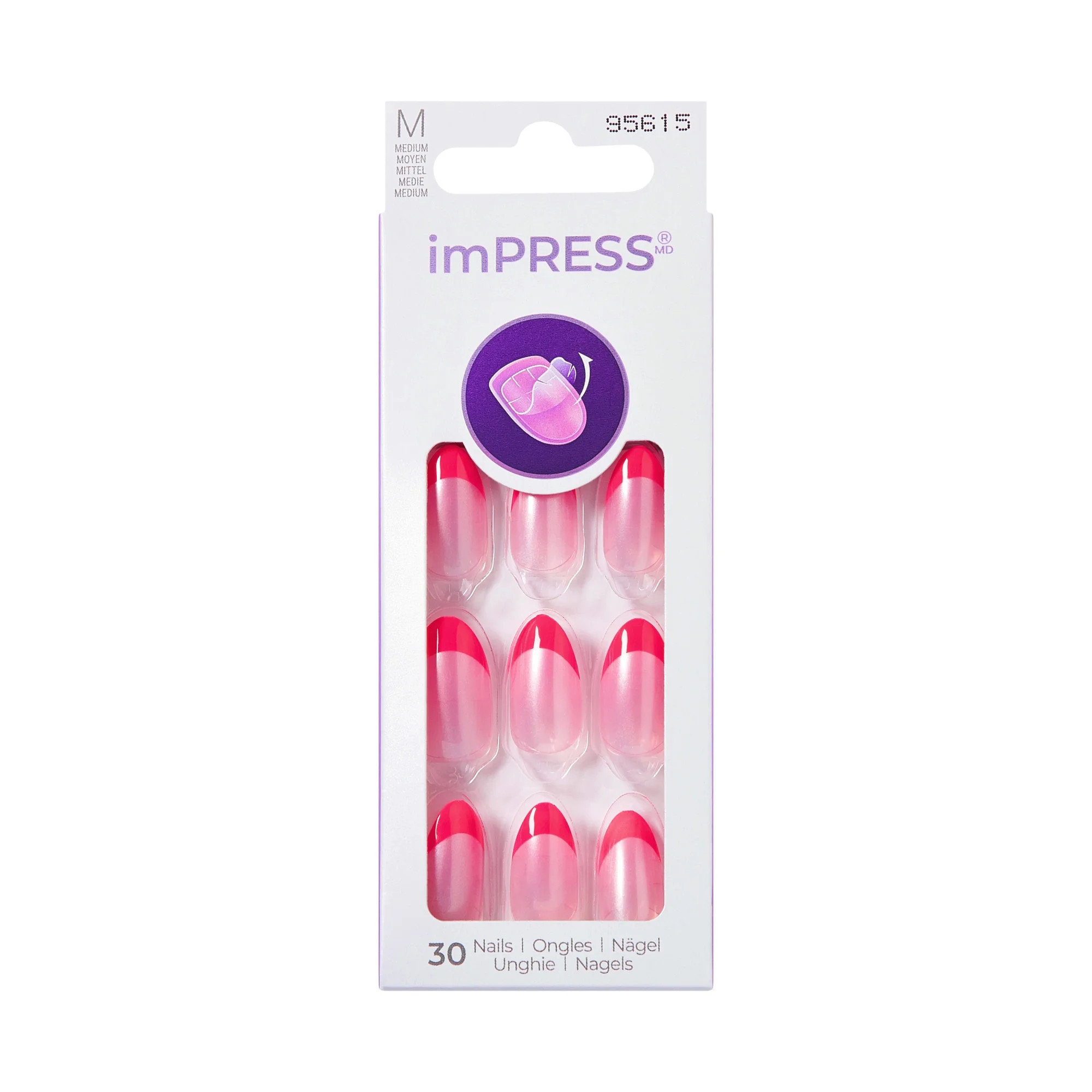 KISS imPRESS Design  Press on Nails, My Daydreams, Pink, Medium Almond, 30 Count | Walmart (US)