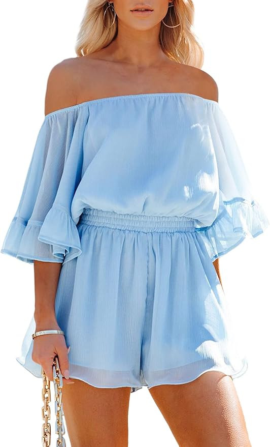 Fixmatti Women Boho Summer Romper Casual Floral Print Off Shoulder Strapless Shorts Jumpsuits | Amazon (US)