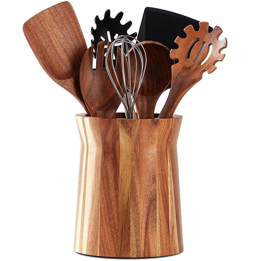 Wooden Utensil Holder for Countertop, 360° Rotating Kitchen Utensil Holder, 7.2"x 6" Large Acaci... | Amazon (US)