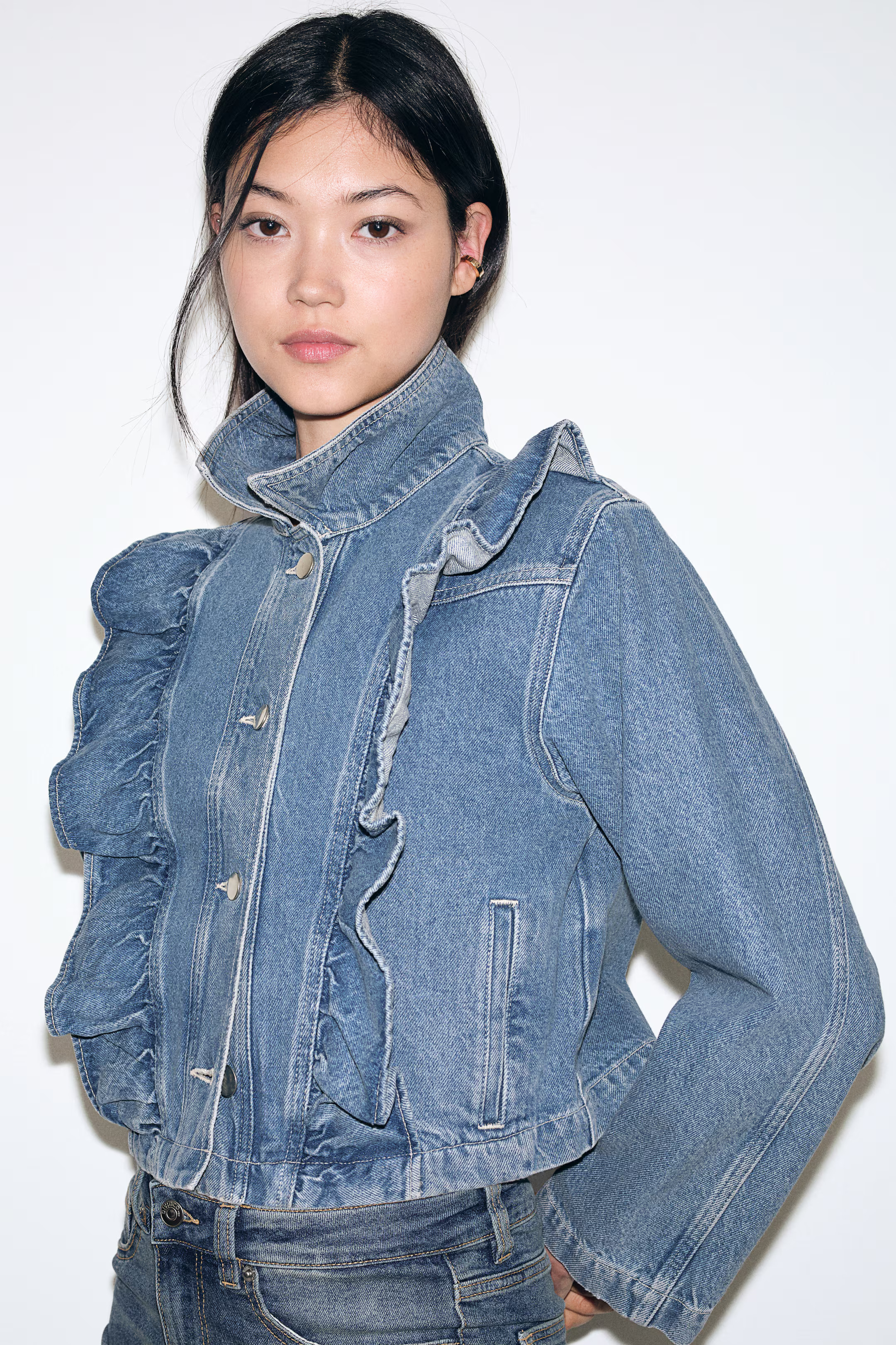 Ruffle-Trimmed Denim Jacket | H&M (US + CA)