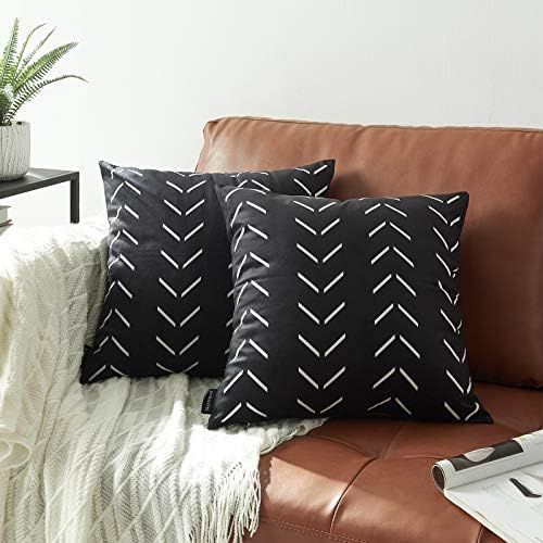 Nestinco Set of 2 Black Pillow Covers 20 x 20 inches Boho Aztec Polyester Blend Square Decorative Th | Amazon (US)