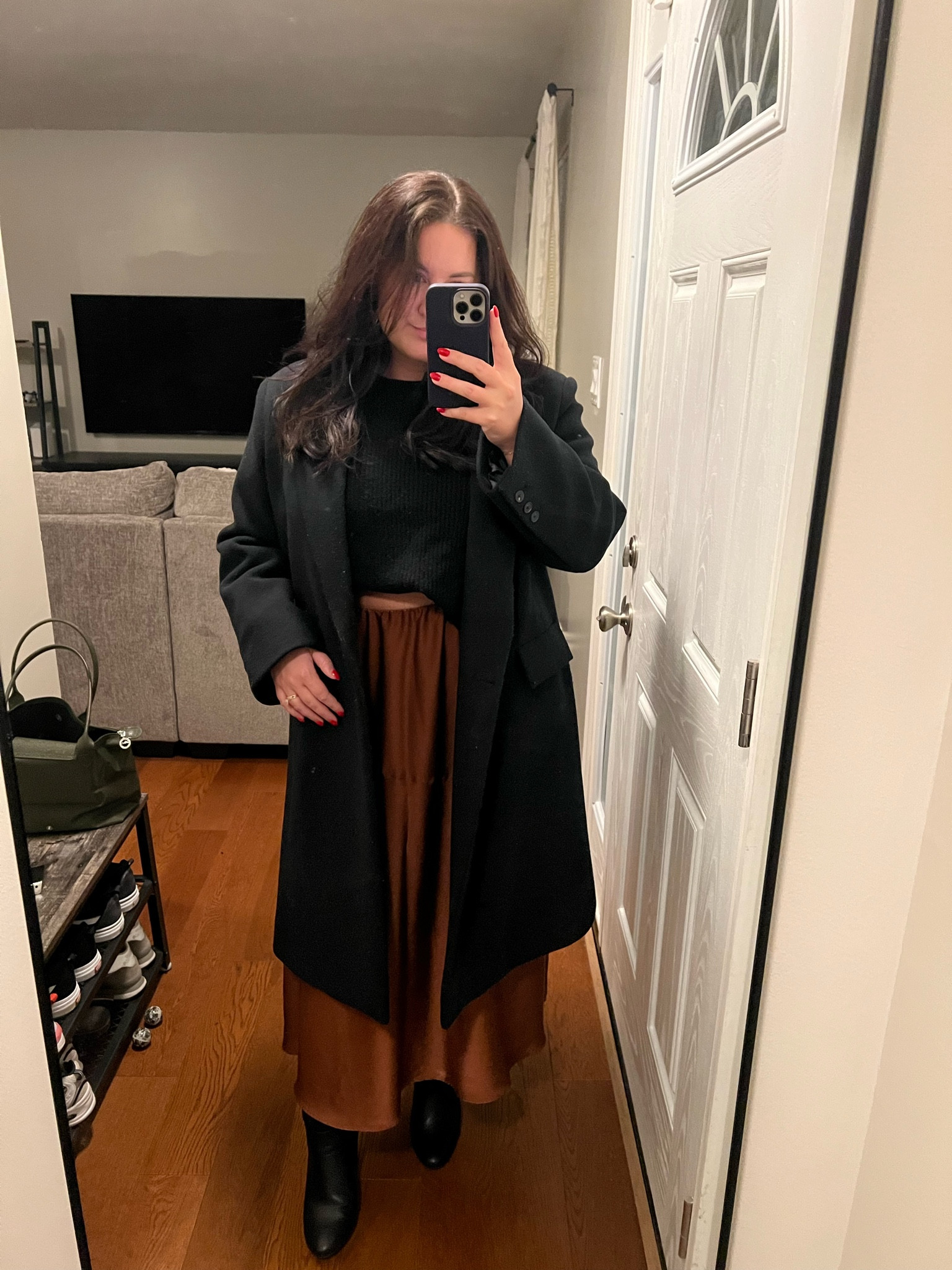 Winter dinner fit 
Skirt | M
Top | L
Coat | M
Boots | tts

#LTKStyleTip #LTKMidsize #LTKSeasonal