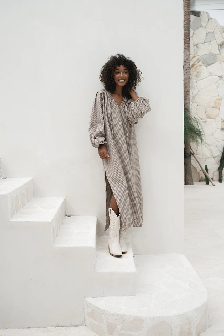 Poet Maxi Dress ~ Taupe | Daughters of India
