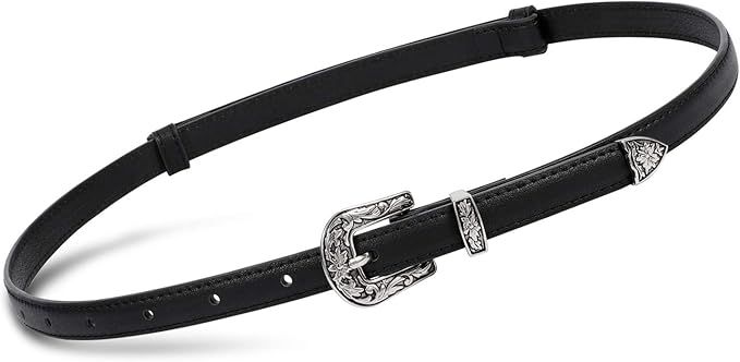 SUOSDEY Trendy Western Skinny Belts for Women Adjustable Leather Thin Waist Belt for Dresses with... | Amazon (US)