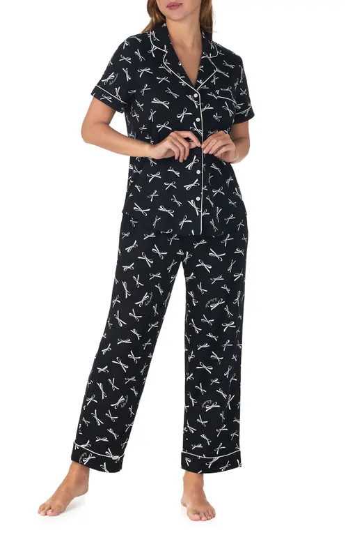 Kate Spade New York print crop pajamas in Black/Ivory at Nordstrom, Size Small | Nordstrom