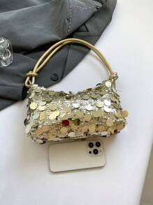 Glamine 1pc Gold-Tone Glittery Crescent Moon Shape PVC Shoulder Bag For Women , Gold Bag | SHEIN