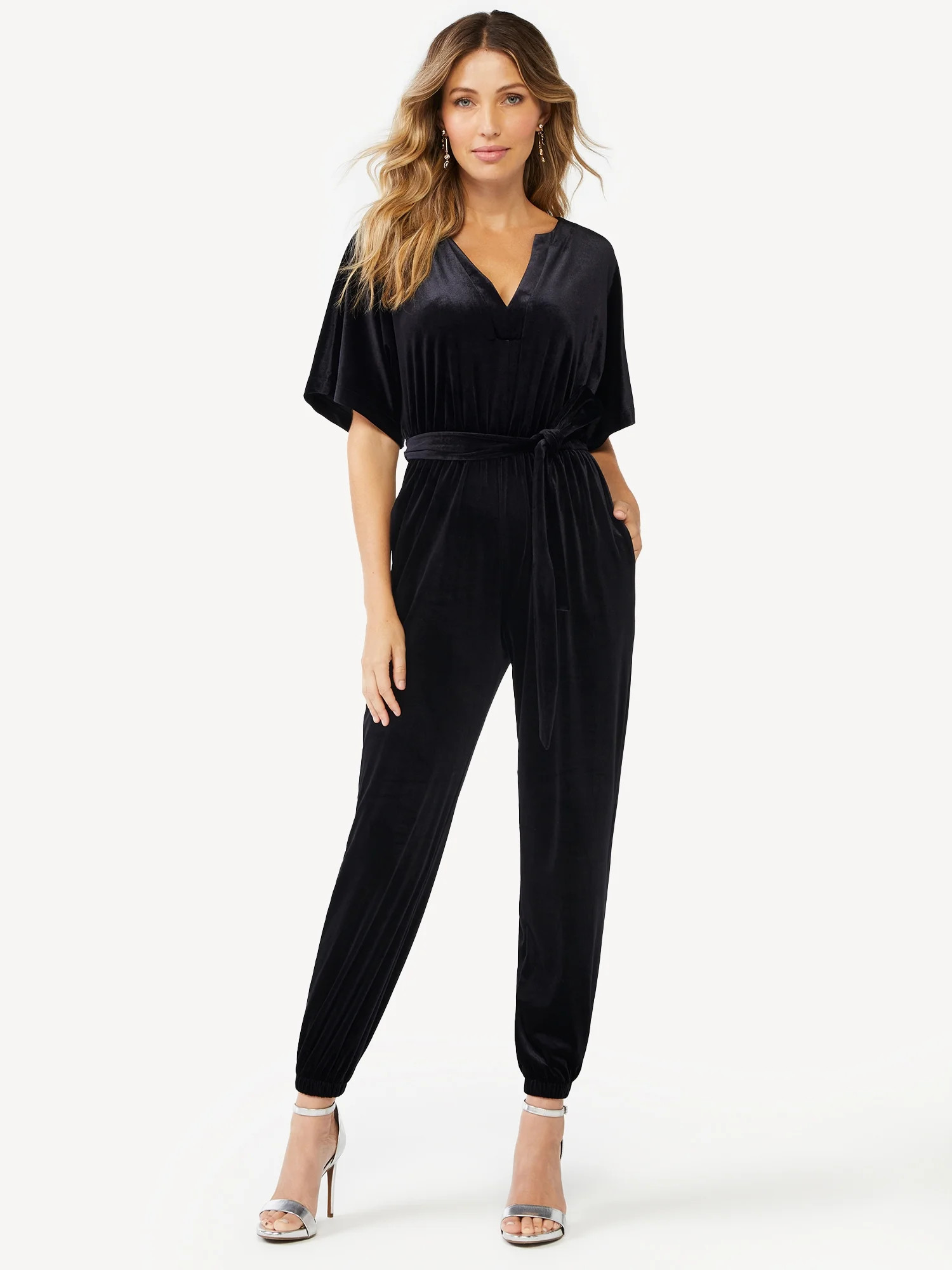 Sofia Jeans by Sofia Vergara Women's Velvet Jumpsuit with Squared Sleeves - Walmart.com | Walmart (US)