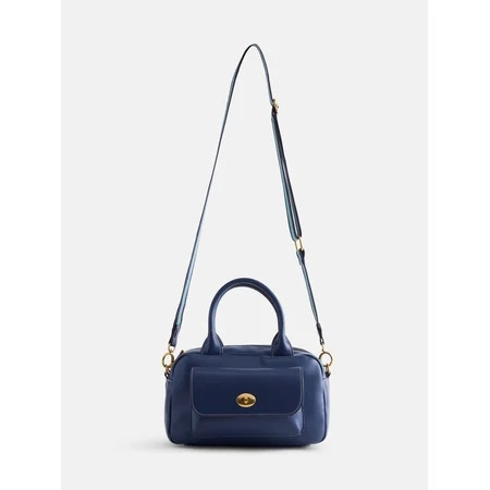 Free Assembly Women's Faux Leather Satchel Handbag, Navy | Walmart (US)