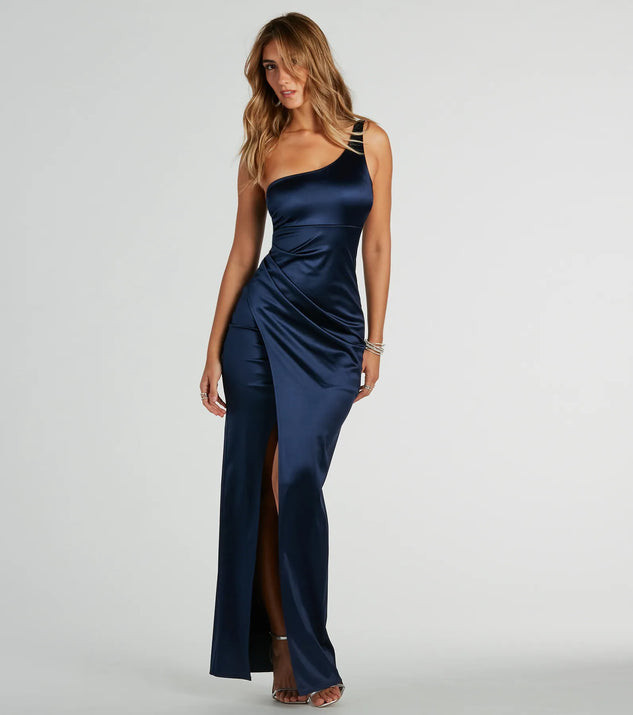 Malinda One Shoulder Satin Formal Dress | Windsor Stores