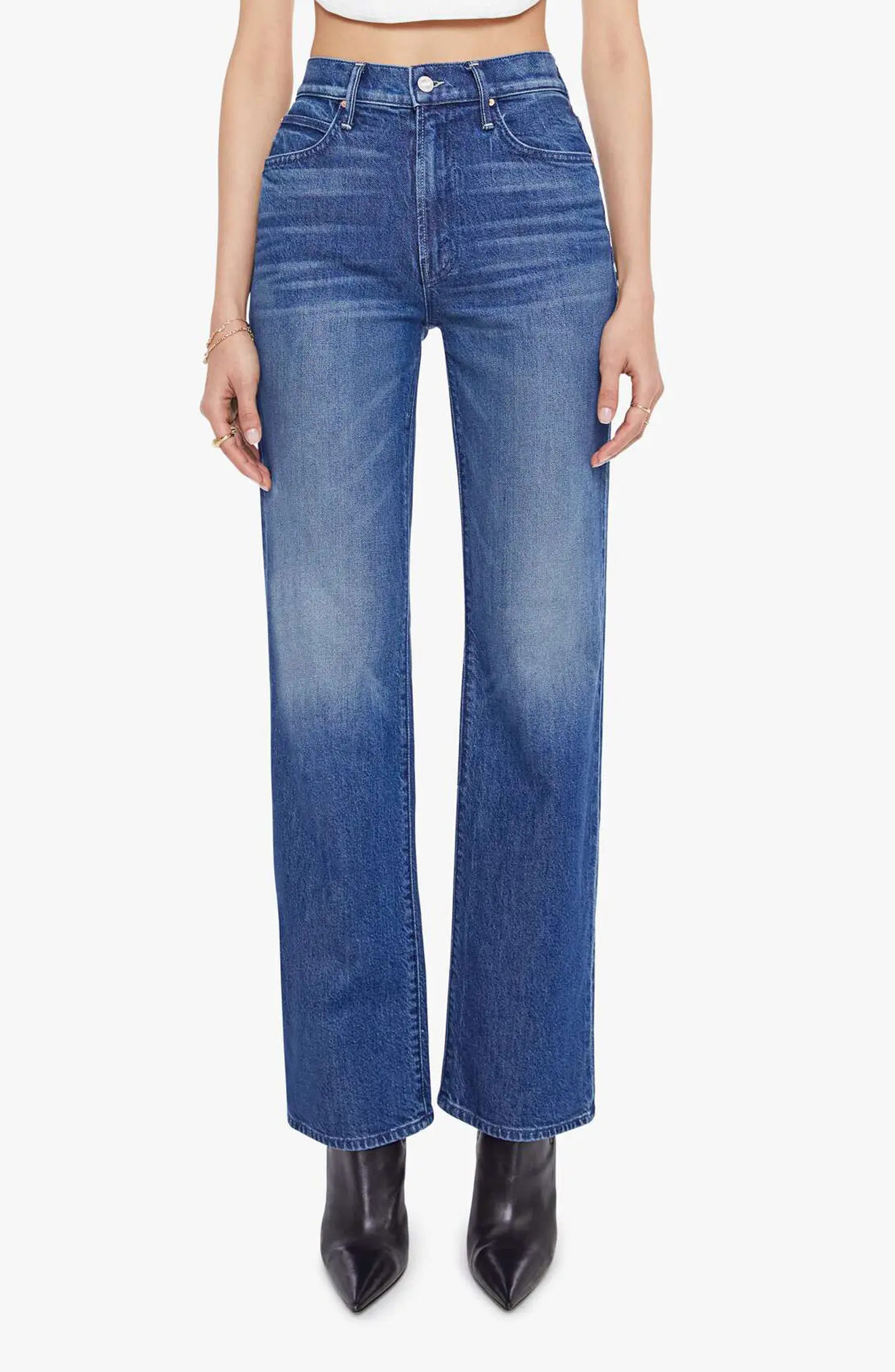 MOTHER The Kick High Waist Straight Leg Jeans in Never Let Go at Nordstrom, Size 26 | Nordstrom
