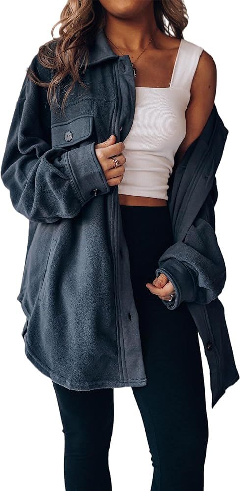 SOMTHRON Women's Fleece Cardigan Long Sleeve Oversized Shacket Sherpa Shirt Jacket Button Down La... | Amazon (US)