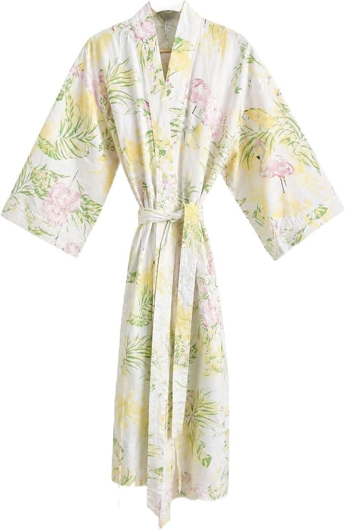 Women's 100% Cotton Kimono Robe, Lightweight Bathrobe, Long Length, Loose Fit, Belt Closure, with... | Amazon (US)