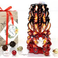 Hand-Carved Christmas Candle Black & Red Holiday Decor | Etsy (US)